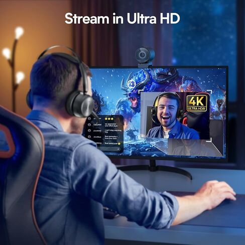 EMEET SmartCam S800 4K Webcam for Streaming, 1/2'' Sensor, Supports HDR | PDAF&TOF Dual-autofocus, 1080P@60fps, 2 Noise-Cancelling Mics, 40°-73° FOV, Perfect for Live Streaming & Online Meetings in Kuwait
