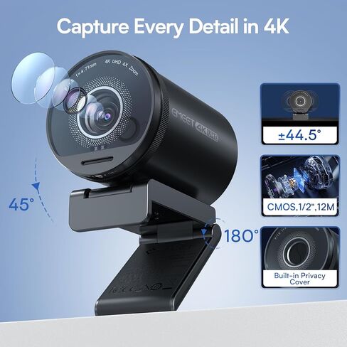 EMEET SmartCam S800 4K Webcam for Streaming, 1/2'' Sensor, Supports HDR | PDAF&TOF Dual-autofocus, 1080P@60fps, 2 Noise-Cancelling Mics, 40°-73° FOV, Perfect for Live Streaming & Online Meetings in Kuwait