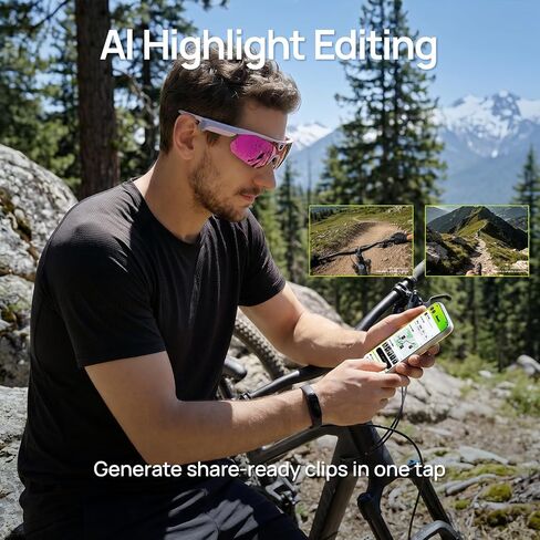 Ranger Smart Camera Glasses with AI Capture Video Recording 120°FOV, Pink | 16MP Camera / 4K Photo Capture / Open-Ear Audio / EIS Stabilization / UV 400 Protection Sunglasses for Men Women in Kuwait