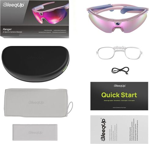 Ranger Smart Camera Glasses with AI Capture Video Recording 120°FOV, Pink | 16MP Camera / 4K Photo Capture / Open-Ear Audio / EIS Stabilization / UV 400 Protection Sunglasses for Men Women in Kuwait