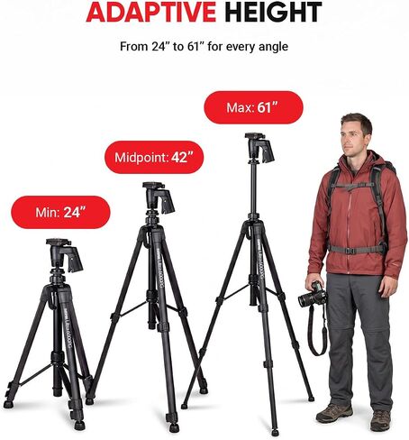 Sunpak 61" Aluminum Video & Camera Tripod with Pistol Grip Ball Head Stand | Lightweight, durable 61" tripod with self-leveling rubber feet, bull's-eye level, and geared center column. in Kuwait