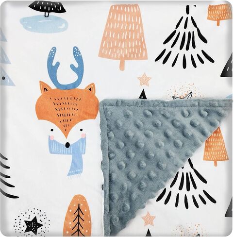 Baby Blanket for Boys Girls (Fox Printed, 30"x40") with Double Layer Dotted Backing Soft Plush Minky Blanket for Toddlers Newborn in Saudi Arabia