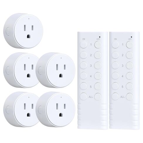 Wireless Remote Control Outlet, 200FT RF Range Remote Light Switch | Mini Round Outlet Plug, All On/Off Switch, 15A/1875W, for Lamps/Lights/Household Appliances, FCC listed, Pre-Programmed in Kuwait
