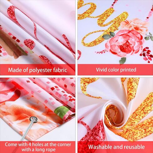 Happy Birthday Backdrop Decorations for Women Background Party Supplies Rose Backdrop Photography for Girls Boys Floral Glitters Banner Wedding Baby Shower Decor (Rose Gold) in Kuwait