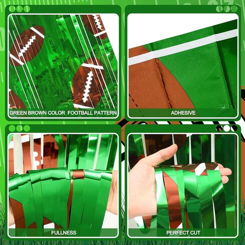 Knitgrip 2 Pack Football Party Decorations Photo Props 3.3x6.6 ft Football Foil Fringe Curtain Backdrop Birthday Party Decorations Sports Background in Kuwait