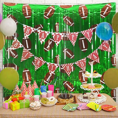 Knitgrip 2 Pack Football Party Decorations Photo Props 3.3x6.6 ft Football Foil Fringe Curtain Backdrop Birthday Party Decorations Sports Background in Kuwait