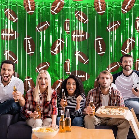 Knitgrip 2 Pack Football Party Decorations Photo Props 3.3x6.6 ft Football Foil Fringe Curtain Backdrop Birthday Party Decorations Sports Background in Kuwait