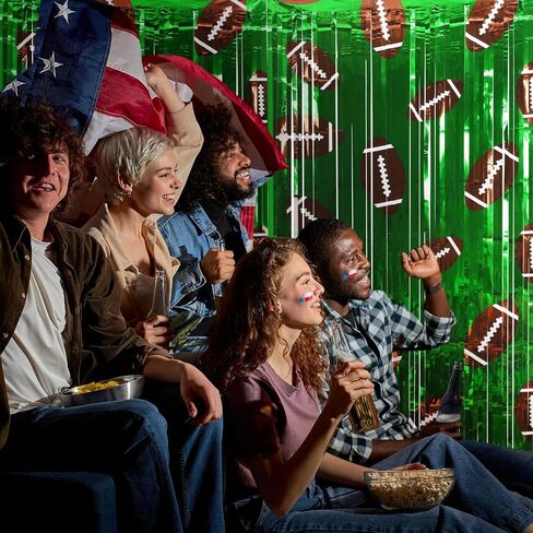 Knitgrip 2 Pack Football Party Decorations Photo Props 3.3x6.6 ft Football Foil Fringe Curtain Backdrop Birthday Party Decorations Sports Background in Kuwait
