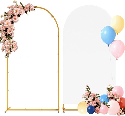 7.2FT Metal Arch Backdrop Stand and Cover Set, Gold Arch Stand with Cover, Easy to Assemble, Pretty Wedding Arch for Birthday Party, Wedding Ceremony and Baby Shower in Kuwait