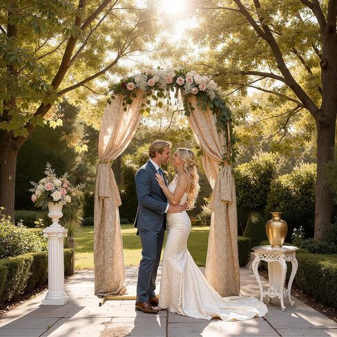 7.2FT Metal Arch Backdrop Stand and Cover Set, Gold Arch Stand with Cover, Easy to Assemble, Pretty Wedding Arch for Birthday Party, Wedding Ceremony and Baby Shower in Kuwait