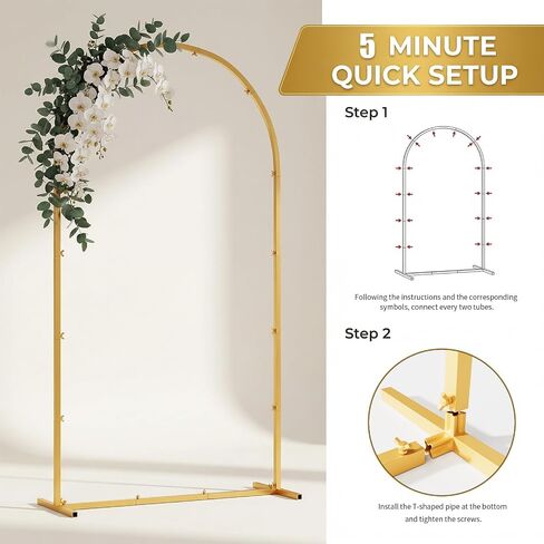 7.2FT Metal Arch Backdrop Stand and Cover Set, Gold Arch Stand with Cover, Easy to Assemble, Pretty Wedding Arch for Birthday Party, Wedding Ceremony and Baby Shower in Kuwait