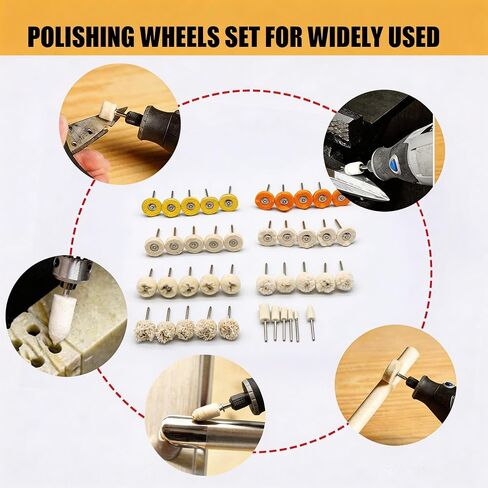 45Pcs 1-inch 25mm Polishing Wheel Set with 1/8-inch Handle,9 Different polishing Wheels Made of Various Materials. Suitable for polishing Rotary Tools, Jewelry, Metals, Wood, etc. in Kuwait