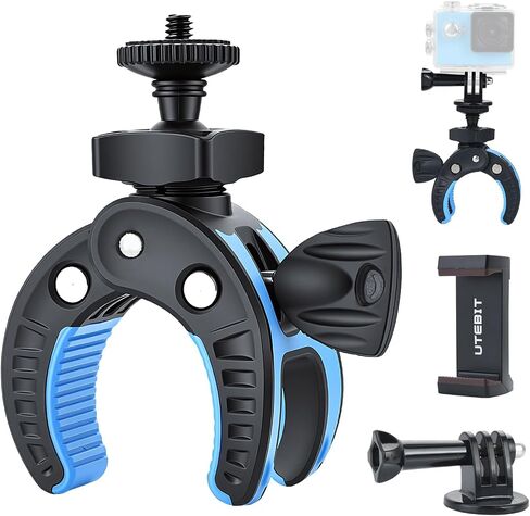 Camera Mount Clamp, 360° Ballhead with 1/4" Thread Holes, Black | Umbrella Clamp Motorcycle Camera Pole Mount Desk Holder, Super Clamp with Phone Tripod Mount for Gopro/DSLR/Stabilizer in Kuwait