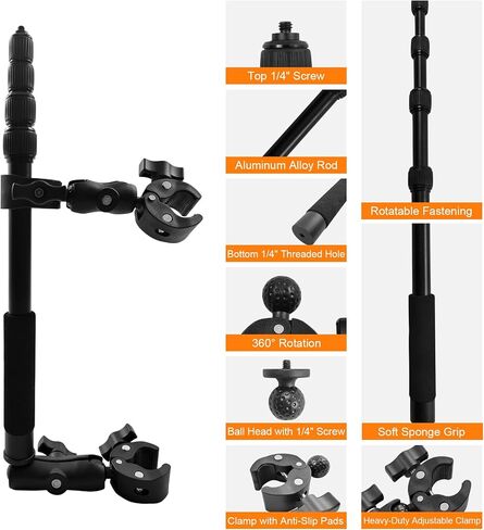 Motorcycle Camera Mount for Insta 360 X5 X4 X3, for DJI Osmo & GoPro Cameras, Bike Handlebar Mounts with 59" Invisible Selfie Stick Bundle Kit for Motorcycle Bike Riding in Kuwait