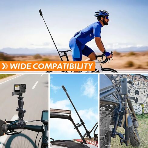Motorcycle Camera Mount for Insta 360 X5 X4 X3, for DJI Osmo & GoPro Cameras, Bike Handlebar Mounts with 59" Invisible Selfie Stick Bundle Kit for Motorcycle Bike Riding in Kuwait