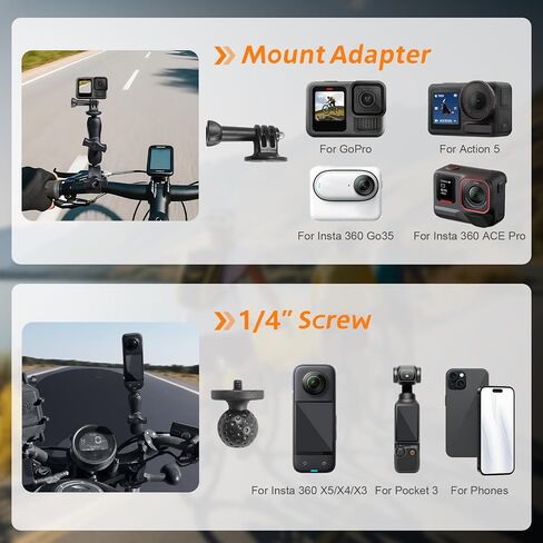 Motorcycle Camera Mount for Insta 360 X5 X4 X3, for DJI Osmo & GoPro Cameras, Bike Handlebar Mounts with 59" Invisible Selfie Stick Bundle Kit for Motorcycle Bike Riding in Kuwait