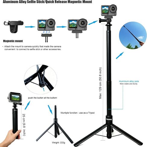 Accessories Kit for DJI Osmo Action 6 Aluminum Alloy Bike Mount Selfie Stick Tripod, Waterproof Housing, Magnetic Mount with Chest Strap, Head Mount, Carrying Case DJ6B (DJI OSMO ACTION6) in Kuwait