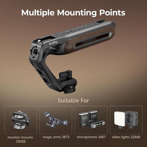 SmallRig Wooden Top Handle with NATO Clamp & NATO Rail, Wooden Top Handle for Camera Cage, Load Capacity up to 15kg / 33.1lb, 3/8"-16 Locating Holes for ARRI & 1/4''-20 Threaded Holes - 5251 in Kuwait