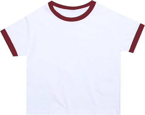 Boys Ringer T-Shirt Soft Cotton Blend Retro Athletic Tee Girls Vintage Contrast Trim Sports Top School Preppy Summer Tshirts in Kuwait