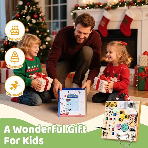 Montessori Wooden Busy Board Toys for 1 2 3 Boys Girls,Toddler Sensory Educational Fidget Board Travel Toy with LED Light Up Switches & Music Boxes, Locks for Kids Gifts in Kuwait