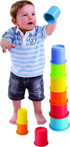 KIDSTHRILL Rainbow Colors Baby Stacking Cups for Toddlers, Tall Baby Stacking Toys Nesting Cups, Drain Holes for Bath Toys, Educational & Motor Skills Sorting & Nesting for 1 2 3 Years Old in Kuwait