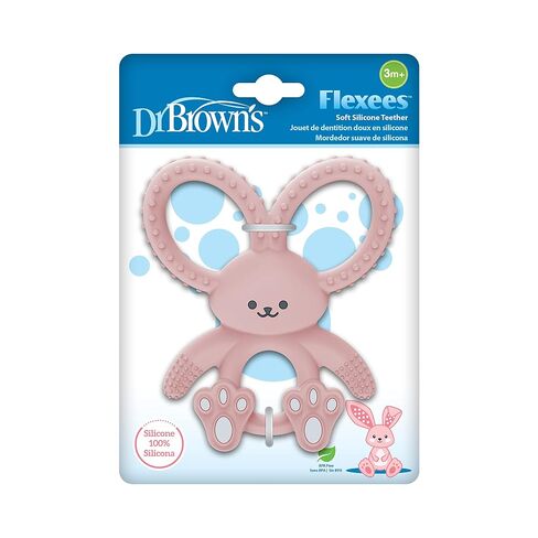 Dr. Brown's Flexees Teether, Pink Bunny, Soft 100% Silicone Baby Teether, BPA Free, 3m+, 1 Pack in Kuwait