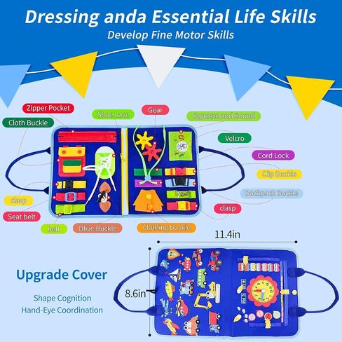 Toddlers Busy Board, Montessori Sensory Activity Board with Fine Motor Skills Learning Toys, Travel Toy for Airplane and Car, Educational Gift for Boys and Girls in Kuwait
