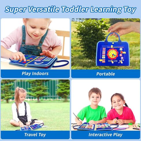Toddlers Busy Board, Montessori Sensory Activity Board with Fine Motor Skills Learning Toys, Travel Toy for Airplane and Car, Educational Gift for Boys and Girls in Kuwait