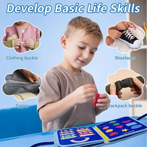 Toddlers Busy Board, Montessori Sensory Activity Board with Fine Motor Skills Learning Toys, Travel Toy for Airplane and Car, Educational Gift for Boys and Girls in Kuwait