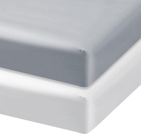 Satin Mini Crib Sheet 2-Pack, Fits 38"x24"x5", Grey & White | Satin Fabric, Soft & Gentle on Hair, Snug Elastic Fit, Machine Washable, Fits 38"x24"x5" Mini Cribs in Kuwait