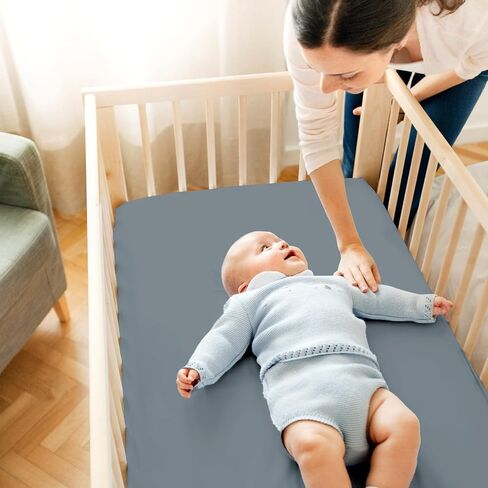 Satin Mini Crib Sheet 2-Pack, Fits 38"x24"x5", Grey & White | Satin Fabric, Soft & Gentle on Hair, Snug Elastic Fit, Machine Washable, Fits 38"x24"x5" Mini Cribs in Kuwait