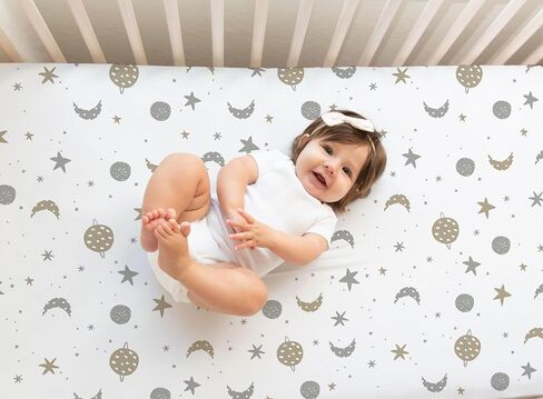 100% Organic Cotton Fitted Sheets for Standard Crib and Toddler Mattresses/Pads 28" x 52" and up to 6" Thick. Boys and Girls. Compatible with Dream On Me, Safety 1st, Newton, and Other Brands in Kuwait