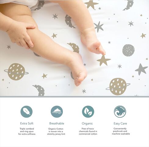 100% Organic Cotton Fitted Sheets for Standard Crib and Toddler Mattresses/Pads 28" x 52" and up to 6" Thick. Boys and Girls. Compatible with Dream On Me, Safety 1st, Newton, and Other Brands in Kuwait