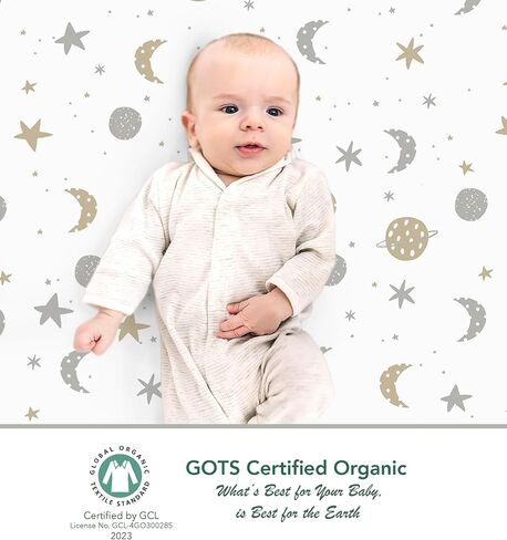 100% Organic Cotton Fitted Sheets for Standard Crib and Toddler Mattresses/Pads 28" x 52" and up to 6" Thick. Boys and Girls. Compatible with Dream On Me, Safety 1st, Newton, and Other Brands in Kuwait