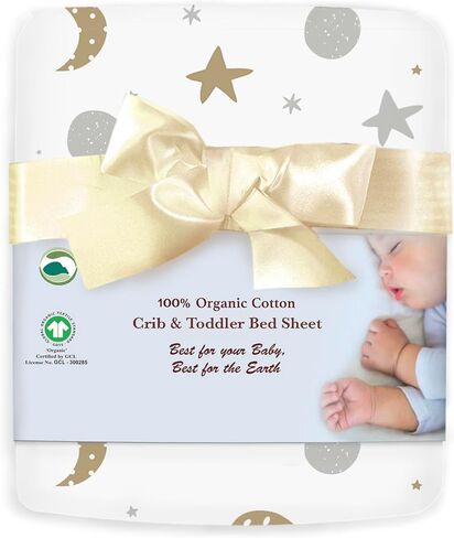 100% Organic Cotton Fitted Sheets for Standard Crib and Toddler Mattresses/Pads 28" x 52" and up to 6" Thick. Boys and Girls. Compatible with Dream On Me, Safety 1st, Newton, and Other Brands in Kuwait
