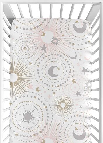 Sweet Jojo Designs Fitted Baby Crib Sheets (Stars and Moon) for Girls, Infant Nursery, Toddler Room - Standard Size (Celestial, Sky, Star, Classic, Outer Space, Grey, Blush Pink and Gold, Gray) in Kuwait