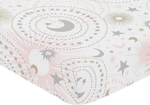 Sweet Jojo Designs Fitted Baby Crib Sheets (Stars and Moon) for Girls, Infant Nursery, Toddler Room - Standard Size (Celestial, Sky, Star, Classic, Outer Space, Grey, Blush Pink and Gold, Gray) in Kuwait