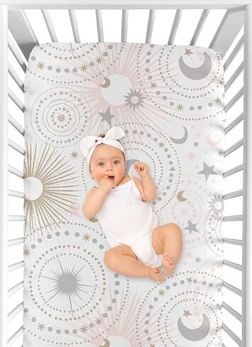 Sweet Jojo Designs Fitted Baby Crib Sheets (Stars and Moon) for Girls, Infant Nursery, Toddler Room - Standard Size (Celestial, Sky, Star, Classic, Outer Space, Grey, Blush Pink and Gold, Gray) in Kuwait