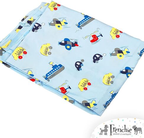 Frenchie Mini Couture, Fitted Crib Sheet Single, 100% Woven Cotton, Toddler Fitted Sheet, Fits Standard Size Baby Mattress 28 x 52 x 8in, Cars, Boats, & Planes (Light Blue) in Kuwait