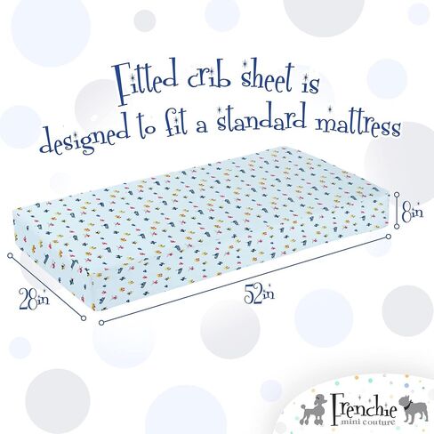 Frenchie Mini Couture, Fitted Crib Sheet Single, 100% Woven Cotton, Toddler Fitted Sheet, Fits Standard Size Baby Mattress 28 x 52 x 8in, Cars, Boats, & Planes (Light Blue) in Kuwait