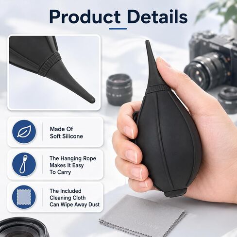 Lens Air Blower with Cleaning Cloth Camera Dust Blower Air Duster | Soft Tip Air Blower Camera Lens Cleaner Air Blower Dust Blaster Lens Blower for Watch Keyboard Cameras Lens Cleaning in Kuwait