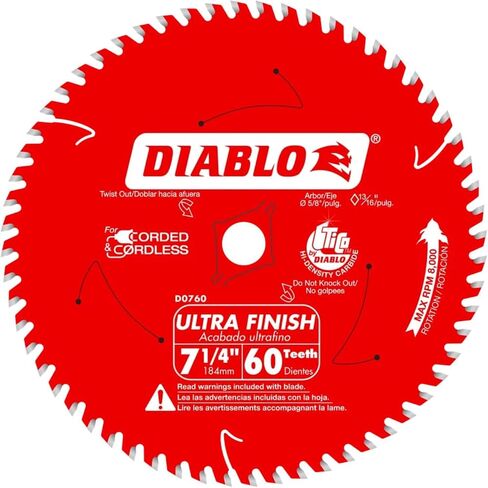 Diablo Ultra Finish Carbide Saw Blade - 7-1/4" Dia., 60 ATB Teeth, 2-Pack | Ideal for Wood - TiCo Hi-Density, Perma-SHIELD Non-stick Coating, Tri-metal Shock Resistant - D0760A in Kuwait