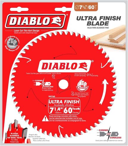 Diablo Ultra Finish Carbide Saw Blade - 7-1/4" Dia., 60 ATB Teeth, 2-Pack | Ideal for Wood - TiCo Hi-Density, Perma-SHIELD Non-stick Coating, Tri-metal Shock Resistant - D0760A in Kuwait