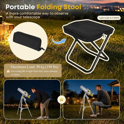 UncleHu 90mm Aperture 600mm Telescope for Adults with Folding Stool | FMC Lens, Telescopes for Adults High Powered (24-180X), Portable Travel Telescope Kit, with Tripod&Phone Adapter&Carrying Bag in Kuwait