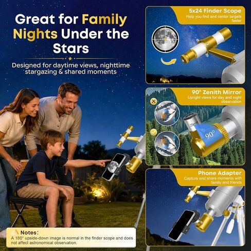 UncleHu 90mm Aperture 600mm Telescope for Adults with Folding Stool | FMC Lens, Telescopes for Adults High Powered (24-180X), Portable Travel Telescope Kit, with Tripod&Phone Adapter&Carrying Bag in Kuwait