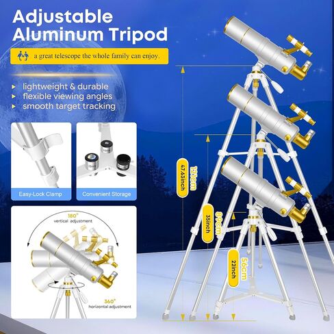 UncleHu 90mm Aperture 600mm Telescope for Adults with Folding Stool | FMC Lens, Telescopes for Adults High Powered (24-180X), Portable Travel Telescope Kit, with Tripod&Phone Adapter&Carrying Bag in Kuwait