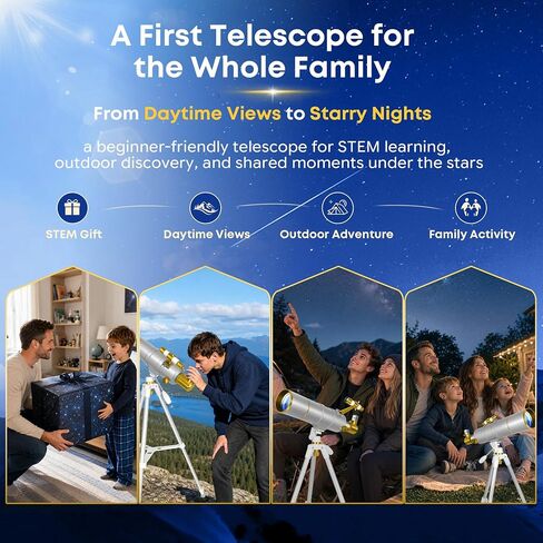 UncleHu 90mm Aperture 600mm Telescope for Adults with Folding Stool | FMC Lens, Telescopes for Adults High Powered (24-180X), Portable Travel Telescope Kit, with Tripod&Phone Adapter&Carrying Bag in Kuwait