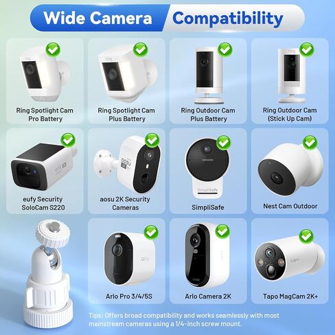 Universal 2-in-1 Wall Mount for Camera and Solar Panel, Compatible with Ring Stick Up Cam/Spotlight Cam Battery/Plus/Pro, Blink, Arlo, Wyze, 360° Adjustable, Easy Install Kit in Kuwait