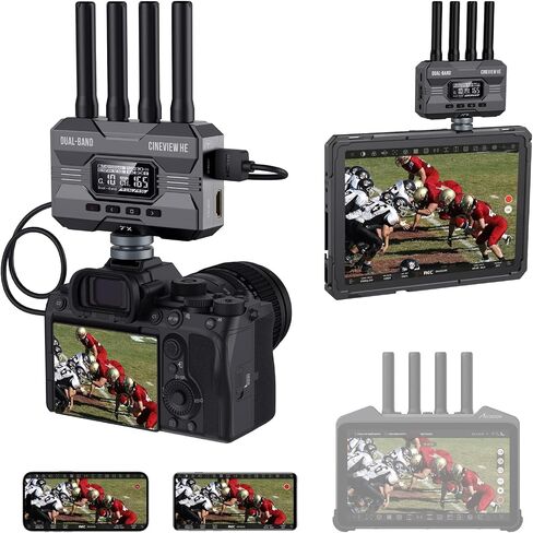 Accsoon CineView HE Wireless Video Transmitte&Receiver, 2.4+5Ghz, UVC Out for Live Streaming 1080p60 0.06s Latency 1200ft Range up to 4 Devices Monitoring, Compatible with CineView M7 Pro/2 SDI/SE in Kuwait