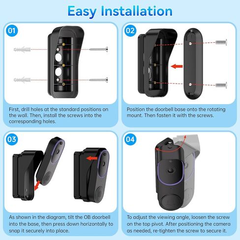 Doorbell Mount for Orbitell, Adjustable Swivel Angle (40° to 140°) Anti-Theft Bracket, Weatherproof Video Doorbell Holder, Mounting Bracket Holder Accessories for Apartment Rentals, Business - Black in Kuwait